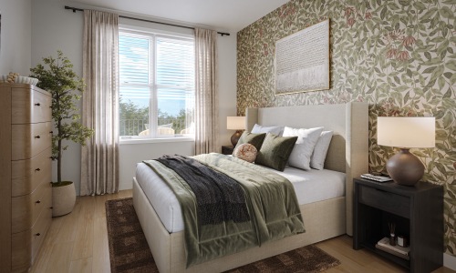 bedroom with lamps plant dresser and window