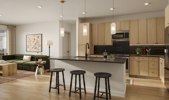 kitchen with island seating and pendent lighting